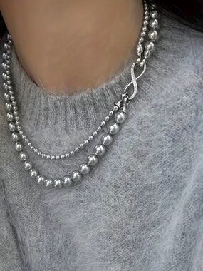 **SALE**
Silver Beaded Double Strand Necklace